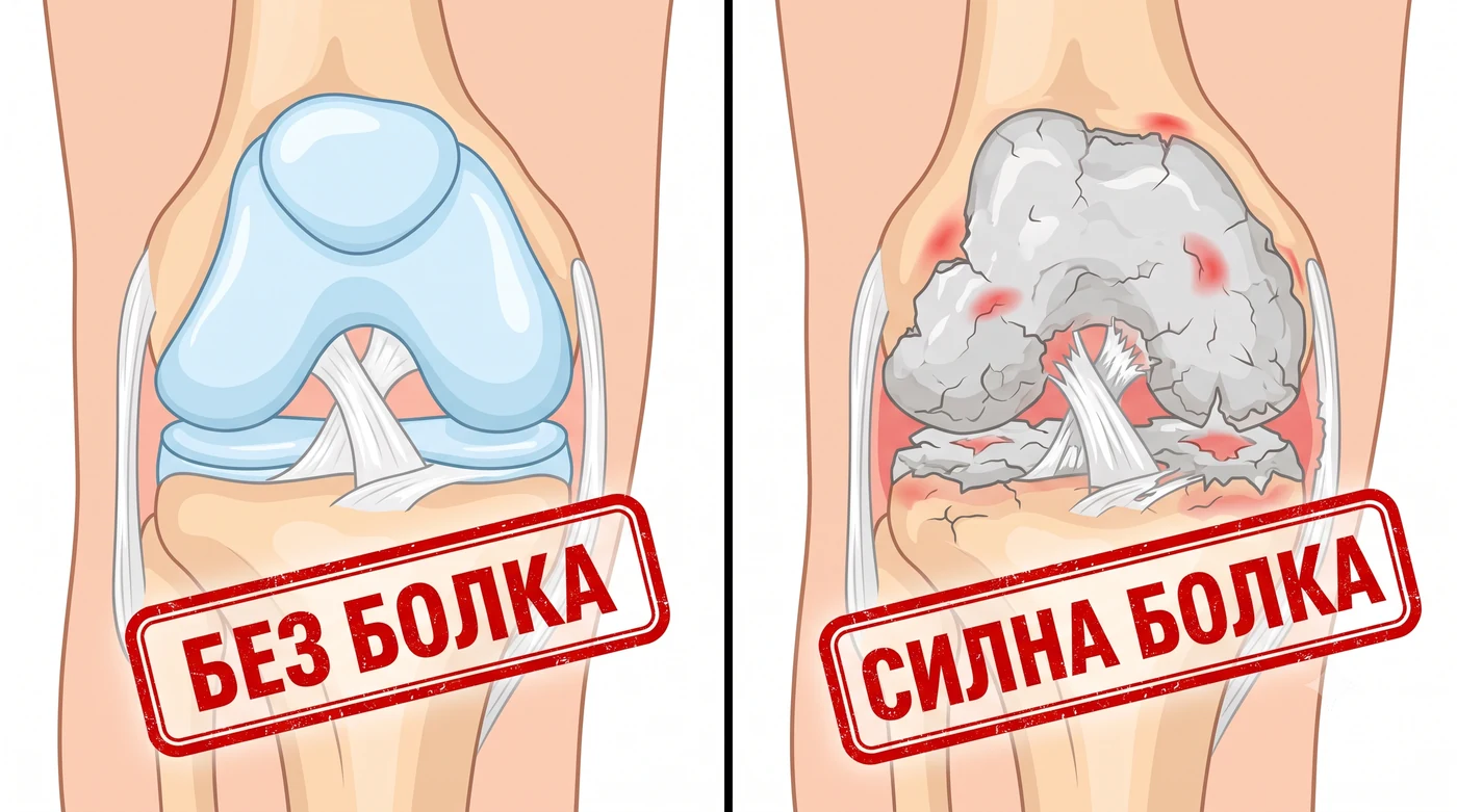 Коляно без болка срещу коляно със силна болка